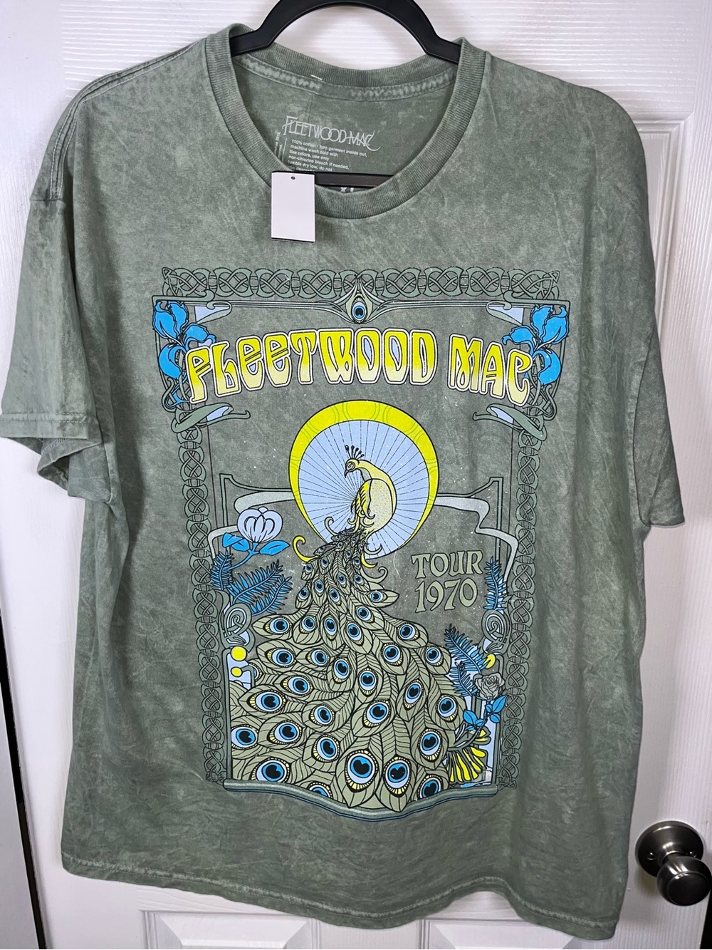 Fleetwood Mac Tour 1970 Tee T Short Sleeve Shirt Green Acid Wash